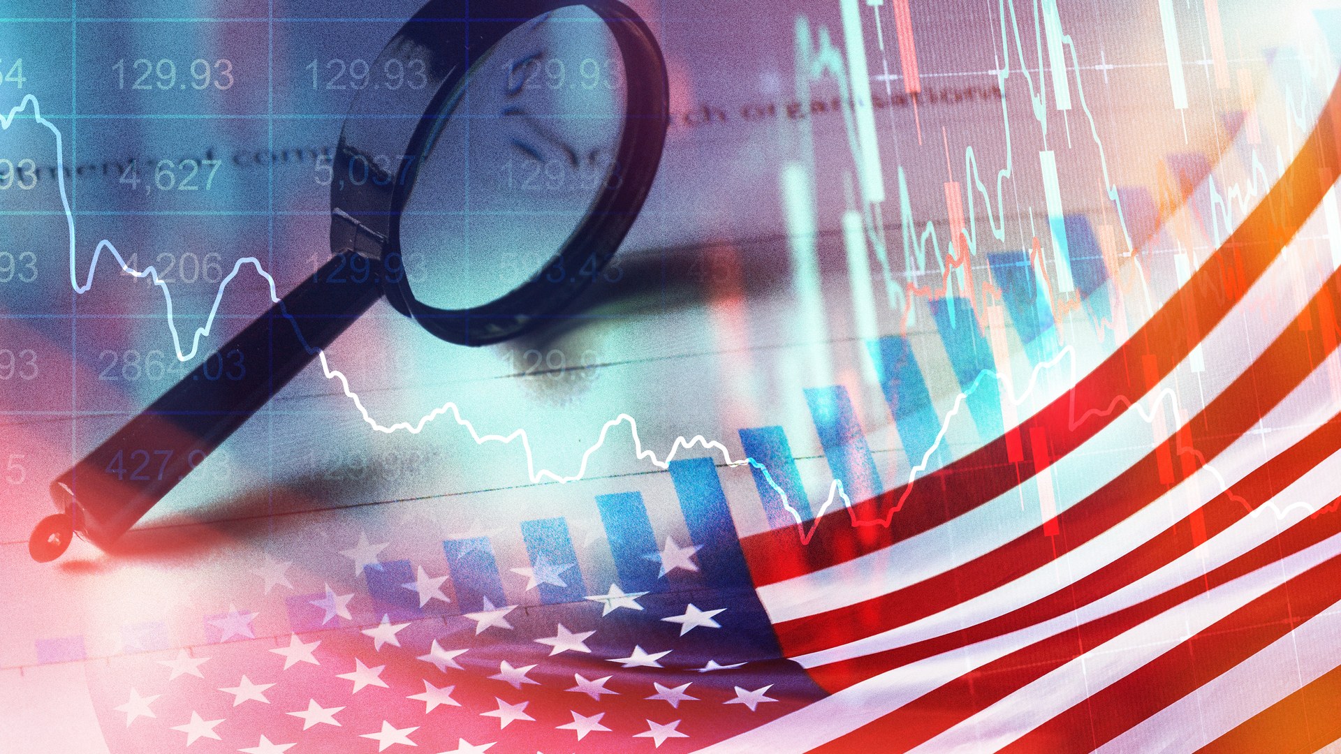 American Flag background with magnifying glass